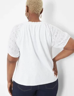 Knit Tops^Lane Bryant Swing Tie-Neck Eyelet Top White