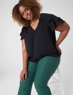 Shirts & Blouses^Lane Bryant Swing V-Neck Ruffle Blouse Black