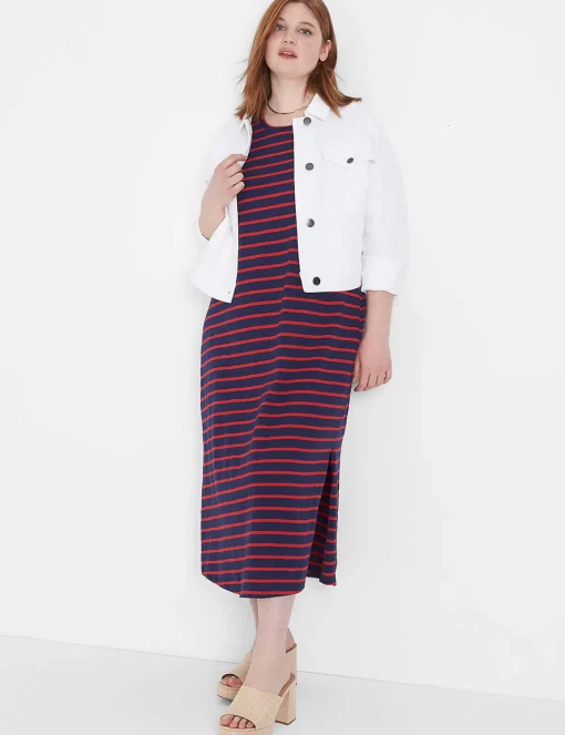 Casual^Lane Bryant Tank Racerback Midi Dress Red & Blue Stripe