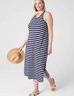 Maxi & Midi^Lane Bryant Tank Racerback Midi Dress Blue Stripe