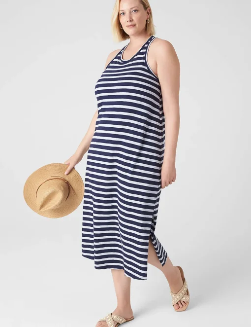Maxi & Midi^Lane Bryant Tank Racerback Midi Dress Blue Stripe