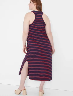 Casual^Lane Bryant Tank Racerback Midi Dress Red & Blue Stripe