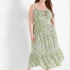 Casual^Lane Bryant Tie-Front Bustier Top Midi Dress Medallion Floral