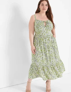 Casual^Lane Bryant Tie-Front Bustier Top Midi Dress Medallion Floral