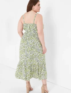 Casual^Lane Bryant Tie-Front Bustier Top Midi Dress Medallion Floral