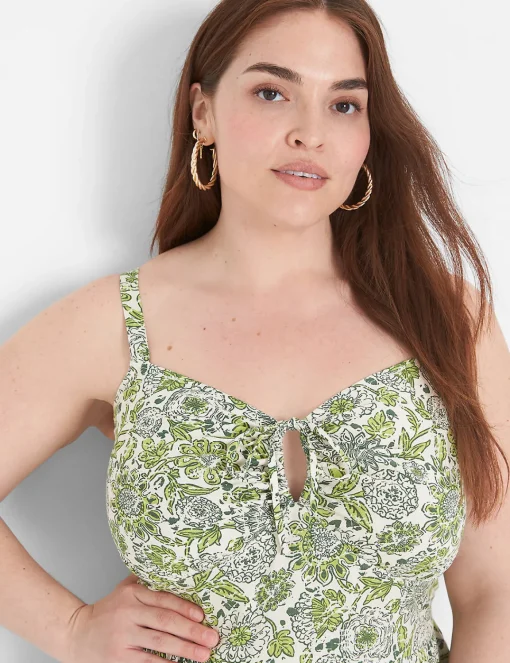 Casual^Lane Bryant Tie-Front Bustier Top Midi Dress Medallion Floral