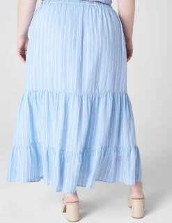 Skirts^Lane Bryant Tiered Linen Maxi Skirt Blue Skinny Stripe