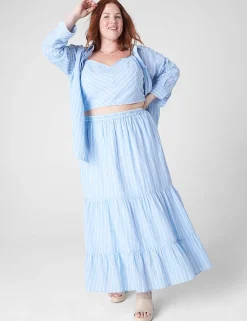Skirts^Lane Bryant Tiered Linen Maxi Skirt Blue Skinny Stripe