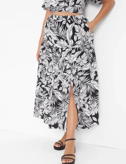 Date Night^Lane Bryant Tiered Maxi Skirt With Front Slit Maui Leaves