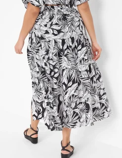 Date Night^Lane Bryant Tiered Maxi Skirt With Front Slit Maui Leaves