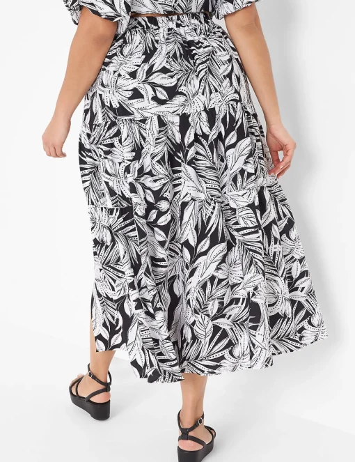 Date Night^Lane Bryant Tiered Maxi Skirt With Front Slit Maui Leaves