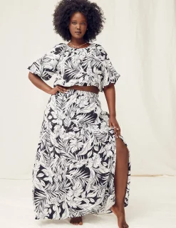 Date Night^Lane Bryant Tiered Maxi Skirt With Front Slit Maui Leaves