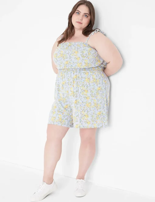 Jumpsuits & Rompers^Lane Bryant Tie-Shoulder Smocked-Waist Romper Ditsy Bloom
