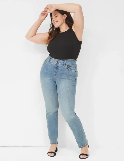 Straight Leg^Lane Bryant Tighter Tummy High-Rise Straight Jean Medium Denim