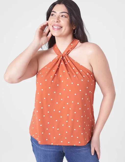 Knit Tops^Lane Bryant Twisted Halter-Neck Top Orange Dot