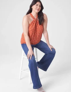Knit Tops^Lane Bryant Twisted Halter-Neck Top Orange Dot