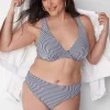 Swim Tops^Lane Bryant Underwire Seersucker Swim Bikini Top Maritime Blue Seersucker