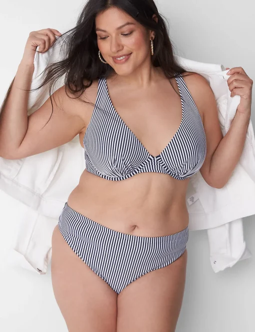 Swim Tops^Lane Bryant Underwire Seersucker Swim Bikini Top Maritime Blue Seersucker