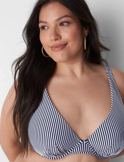 Swim Tops^Lane Bryant Underwire Seersucker Swim Bikini Top Maritime Blue Seersucker