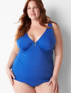 Swim Tops^Lane Bryant Underwire V-Wire Swim Tankini Top Beaucoup Blue