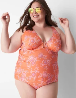 Swim Tops^Lane Bryant Underwire V-Wire Swim Tankini Top Nectarine Floral