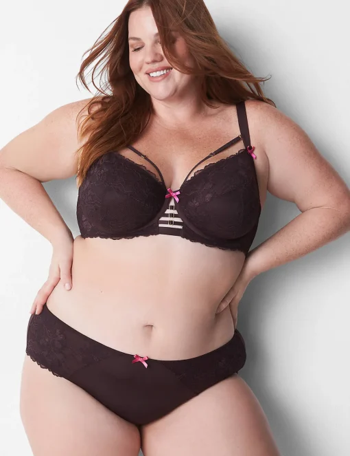 Underwire Bras^Lane Bryant Unlined Curvy Balconette Bra Chocolate Plum