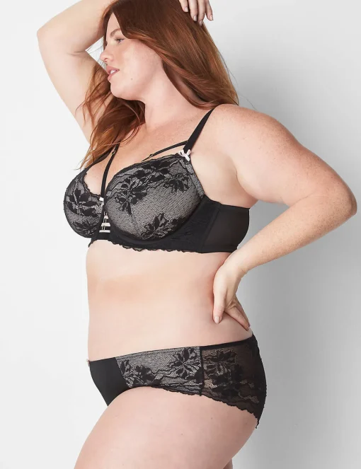 Underwire Bras^Lane Bryant Unlined Curvy Balconette Bra Black