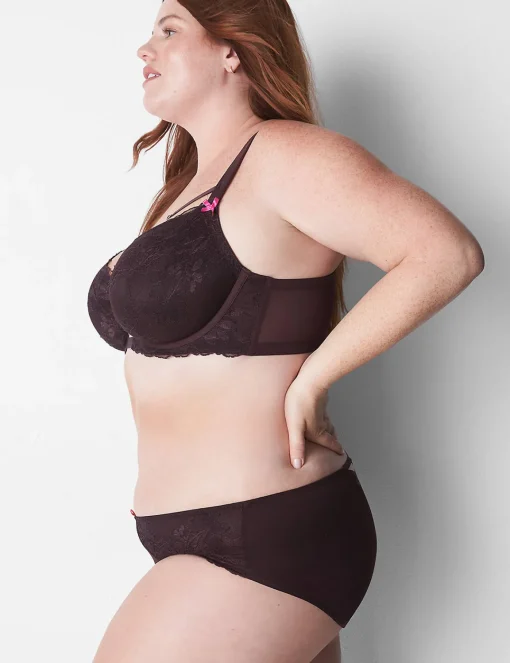 Underwire Bras^Lane Bryant Unlined Curvy Balconette Bra Chocolate Plum