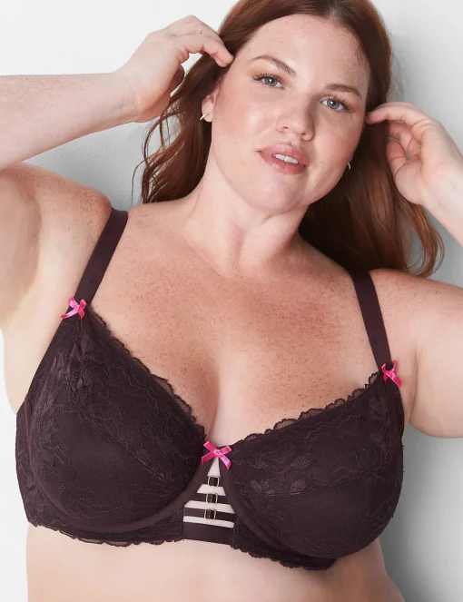 Underwire Bras^Lane Bryant Unlined Curvy Balconette Bra Chocolate Plum