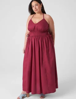 Date Night^Lane Bryant V-Neck Ruched-Waist Maxi Dress Burgundy