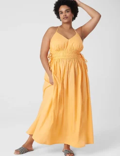 Date Night^Lane Bryant V-Neck Ruched-Waist Maxi Dress Mock Orange