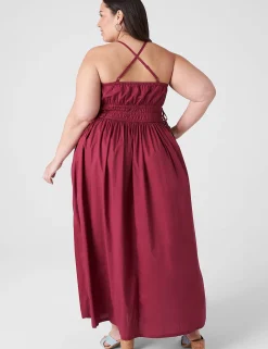 Date Night^Lane Bryant V-Neck Ruched-Waist Maxi Dress Burgundy