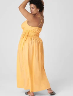 Date Night^Lane Bryant V-Neck Ruched-Waist Maxi Dress Mock Orange