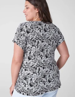 Shirts & Blouses^Lane Bryant V-Neck Side-Twist Top Black Maui Leaves