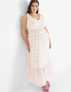 Date Night^Lane Bryant V-Neck Tie-Shoulder Maxi Dress Watercolor Check