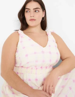 Occasion^Lane Bryant V-Neck Tie-Shoulder Maxi Dress Watercolor Check
