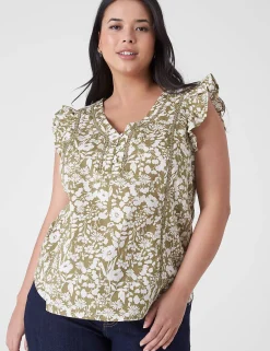 Knit Tops^Lane Bryant Woven & Knit Trim-Detail Top Sadie Floral