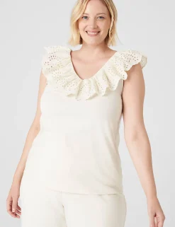 Shirts & Blouses^Lane Bryant Woven Eyelet Ruffle Knit Tank Birch