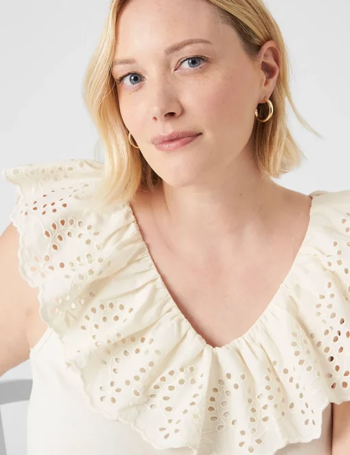 Shirts & Blouses^Lane Bryant Woven Eyelet Ruffle Knit Tank Birch