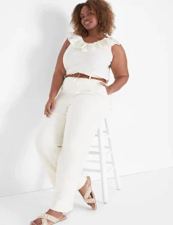 Knit Tops^Lane Bryant Woven Eyelet Ruffle Knit Tank Birch