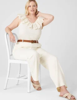 Knit Tops^Lane Bryant Woven Eyelet Ruffle Knit Tank Birch