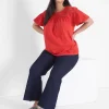 Knit Tops^Lane Bryant Woven Eyelet Yoke Knit Tee Red