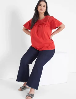 Knit Tops^Lane Bryant Woven Eyelet Yoke Knit Tee Red