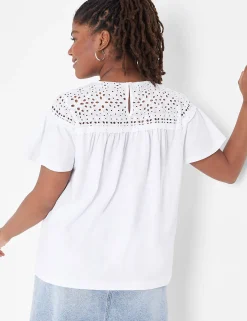 Shirts & Blouses^Lane Bryant Woven Eyelet Yoke Knit Tee White
