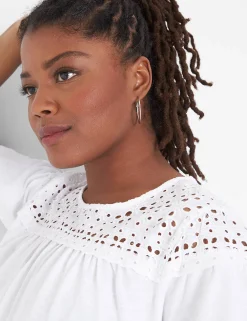 Shirts & Blouses^Lane Bryant Woven Eyelet Yoke Knit Tee White