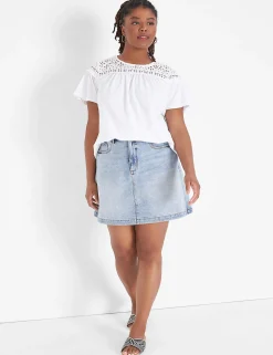 Shirts & Blouses^Lane Bryant Woven Eyelet Yoke Knit Tee White