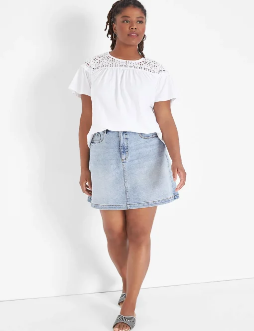 Shirts & Blouses^Lane Bryant Woven Eyelet Yoke Knit Tee White