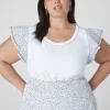 Knit Tops^Lane Bryant Woven Flutter-Sleeve Crew-Neck Tee Micro Dots