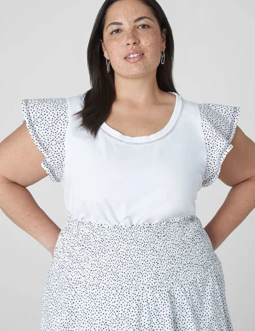 Knit Tops^Lane Bryant Woven Flutter-Sleeve Crew-Neck Tee Micro Dots