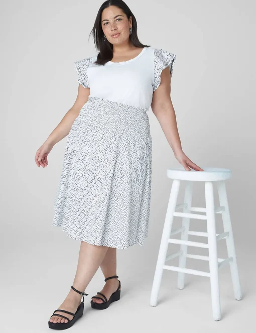 Knit Tops^Lane Bryant Woven Flutter-Sleeve Crew-Neck Tee Micro Dots